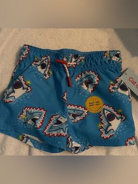 Cat & Jack Bright  Blue Shark Swim Shorts 18 Months